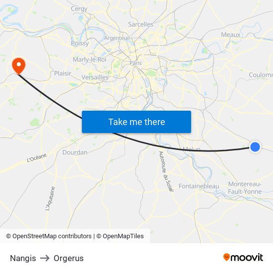 Nangis to Orgerus map