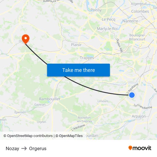 Nozay to Orgerus map