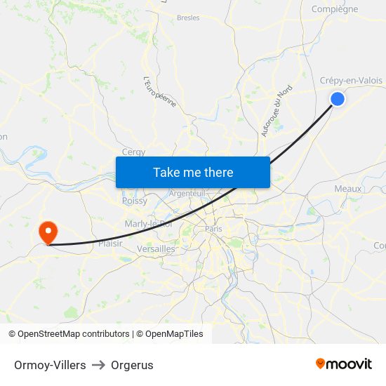 Ormoy-Villers to Orgerus map