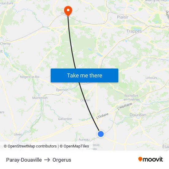 Paray-Douaville to Orgerus map