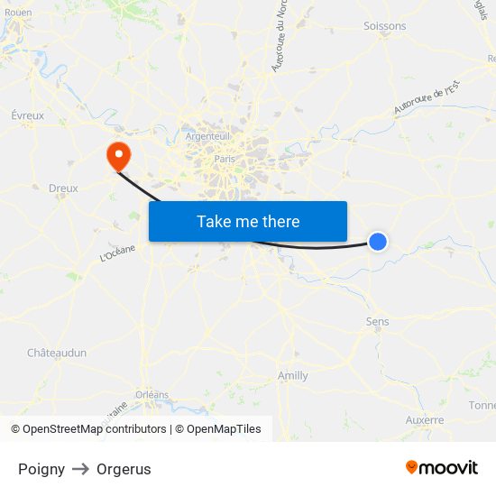 Poigny to Orgerus map