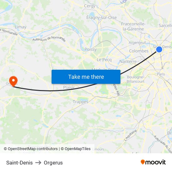Saint-Denis to Orgerus map