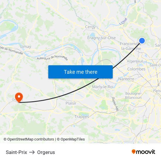 Saint-Prix to Orgerus map