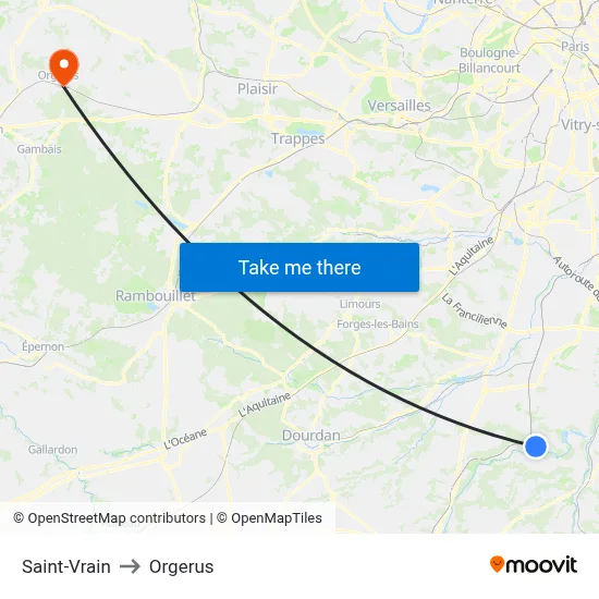 Saint-Vrain to Orgerus map