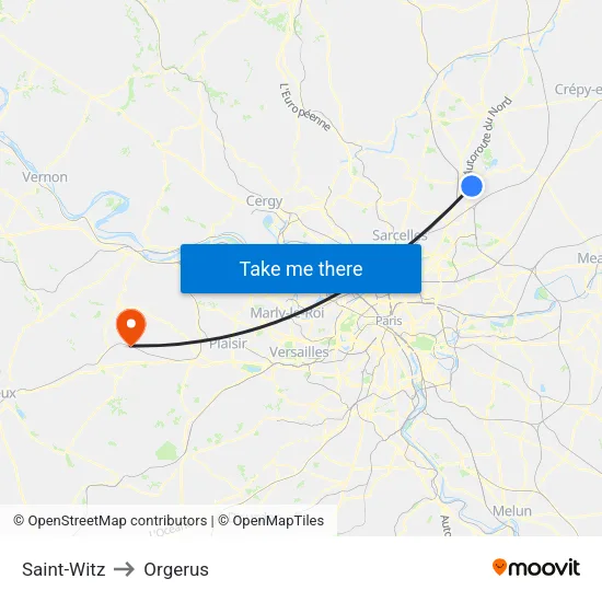 Saint-Witz to Orgerus map