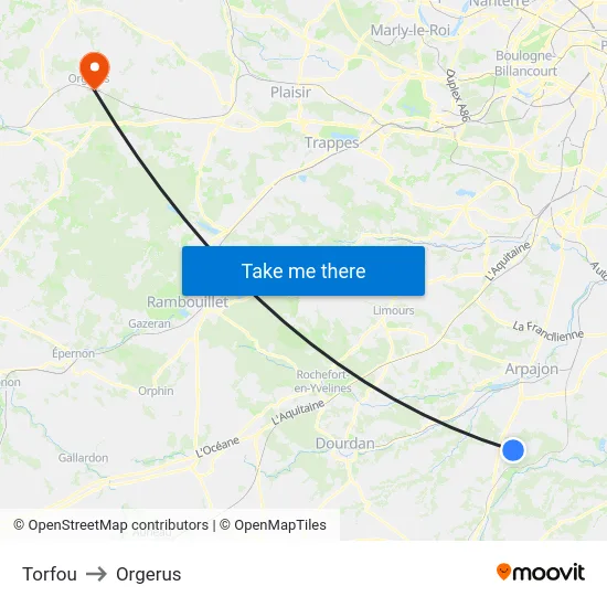Torfou to Orgerus map