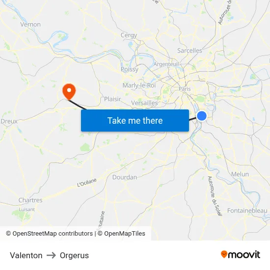 Valenton to Orgerus map