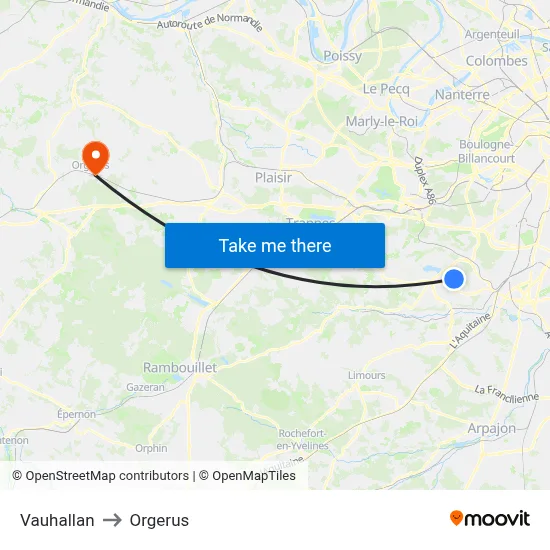 Vauhallan to Orgerus map