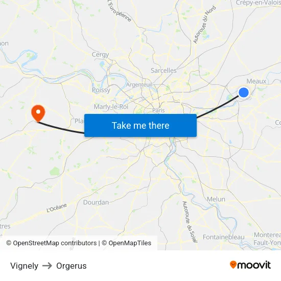 Vignely to Orgerus map