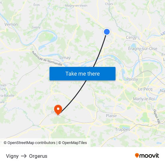 Vigny to Orgerus map