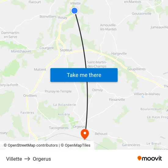 Villette to Orgerus map