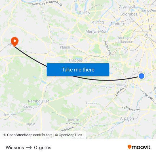Wissous to Orgerus map