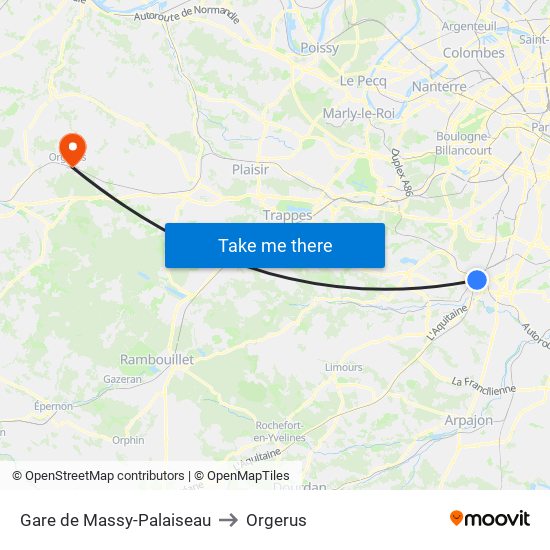 Gare de Massy-Palaiseau to Orgerus map