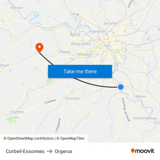 Corbeil-Essonnes to Orgerus map