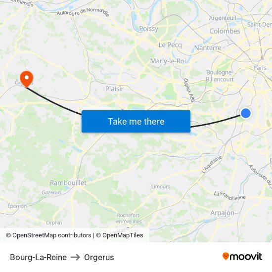 Bourg-La-Reine to Orgerus map