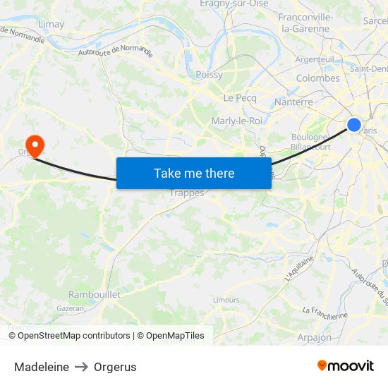Madeleine to Orgerus map