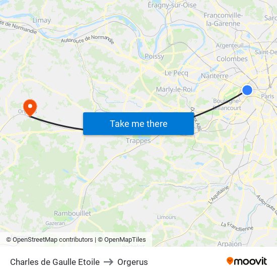 Charles de Gaulle Etoile to Orgerus map