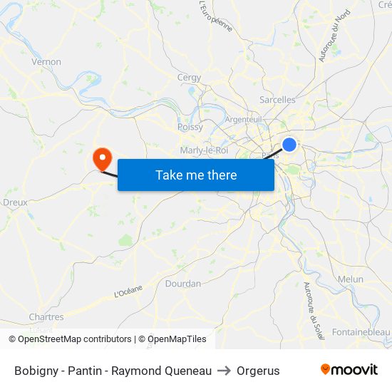 Bobigny - Pantin - Raymond Queneau to Orgerus map