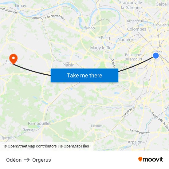 Odéon to Orgerus map