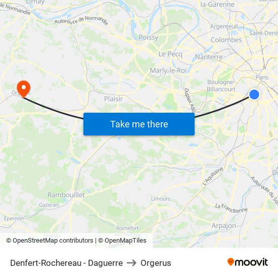 Denfert-Rochereau - Daguerre to Orgerus map