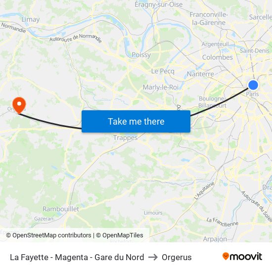 La Fayette - Magenta - Gare du Nord to Orgerus map