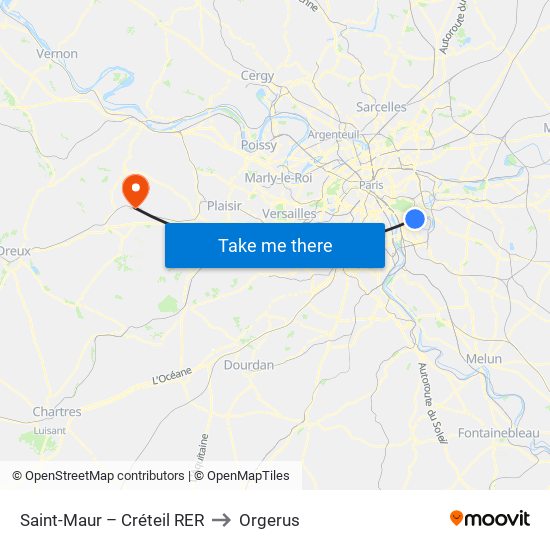 Saint-Maur – Créteil RER to Orgerus map