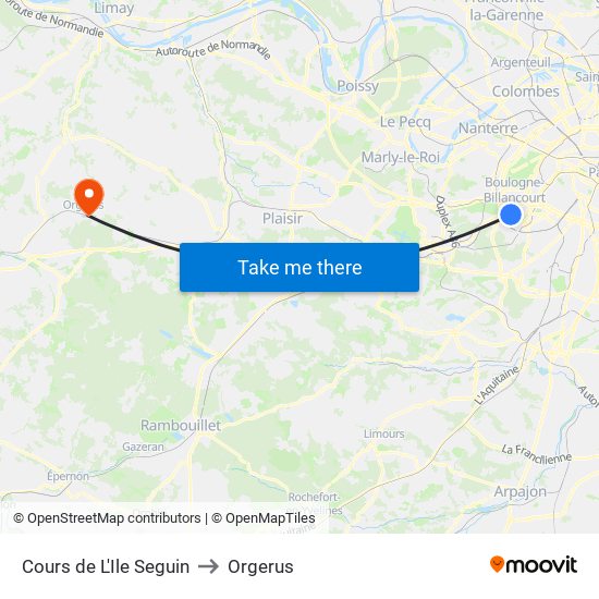 Cours de L'Ile Seguin to Orgerus map