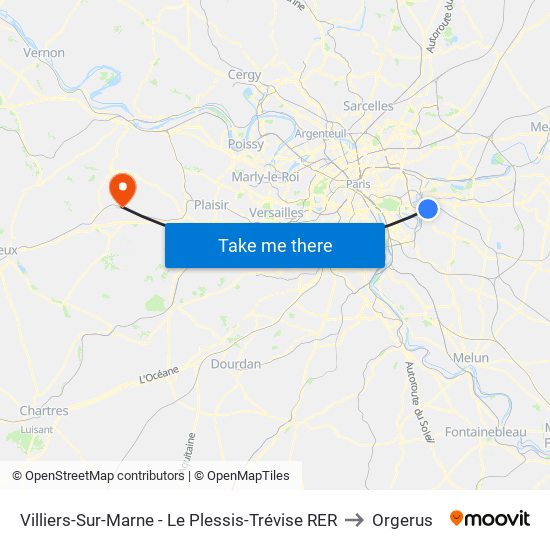 Villiers-Sur-Marne - Le Plessis-Trévise RER to Orgerus map