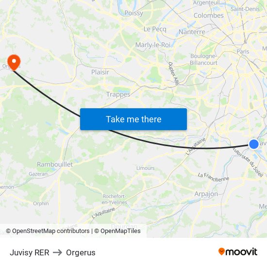 Juvisy RER to Orgerus map