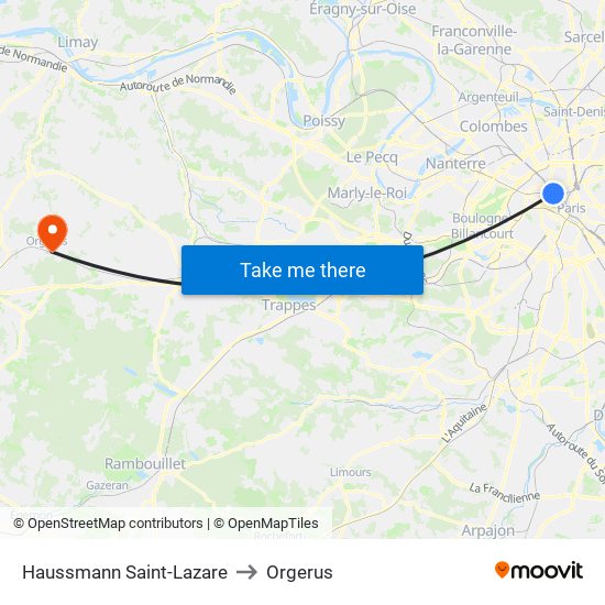 Haussmann Saint-Lazare to Orgerus map