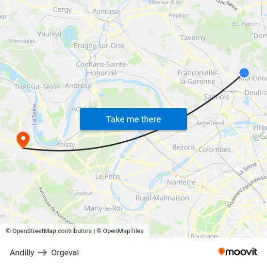 Andilly to Orgeval map