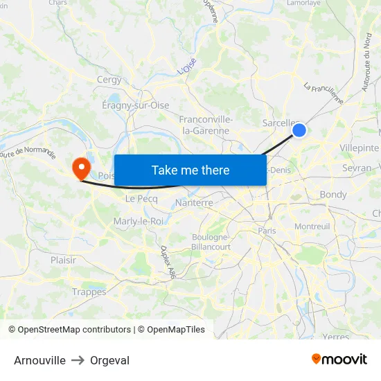 Arnouville to Orgeval map
