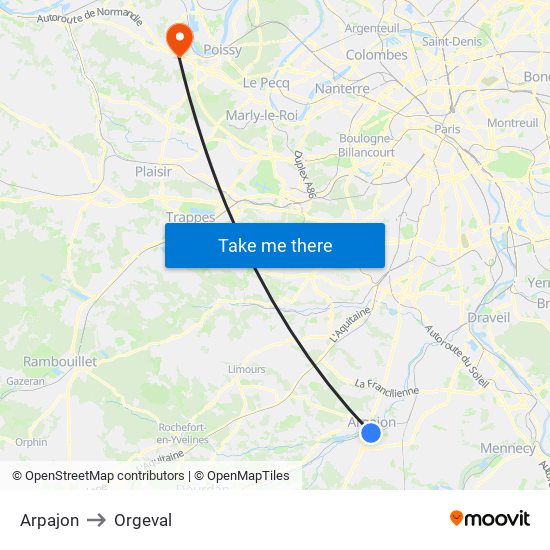 Arpajon to Orgeval map