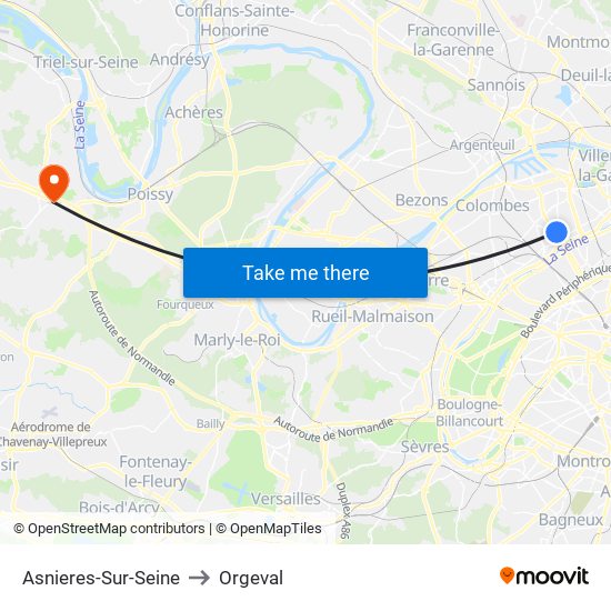 Asnieres-Sur-Seine to Orgeval map
