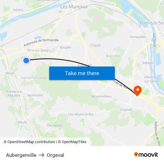 Aubergenville to Orgeval map