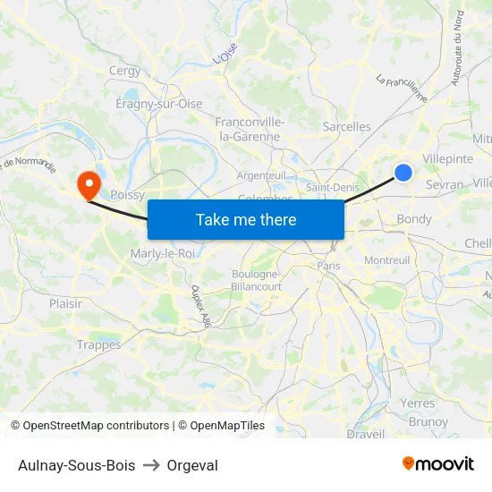 Aulnay-Sous-Bois to Orgeval map