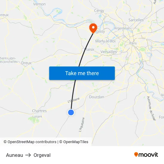 Auneau to Orgeval map