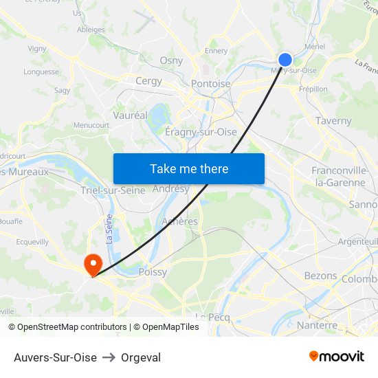 Auvers-Sur-Oise to Orgeval map