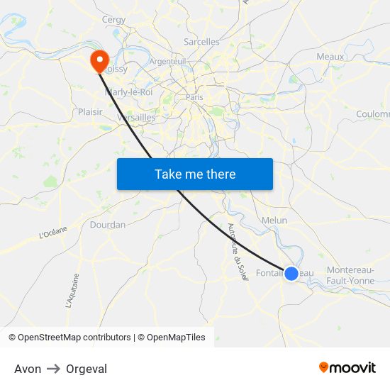 Avon to Orgeval map