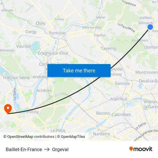 Baillet-En-France to Orgeval map