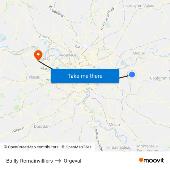 Bailly-Romainvilliers to Orgeval map
