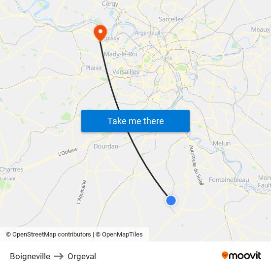 Boigneville to Orgeval map
