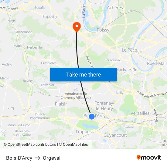 Bois-D'Arcy to Orgeval map