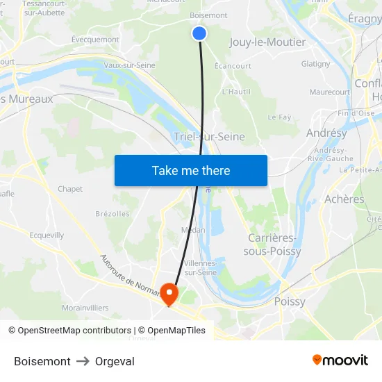 Boisemont to Orgeval map