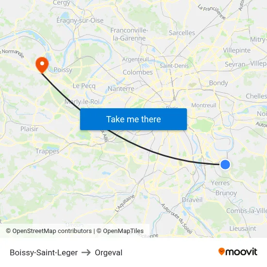 Boissy-Saint-Leger to Orgeval map