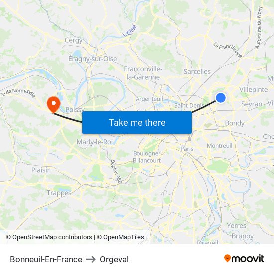 Bonneuil-En-France to Orgeval map
