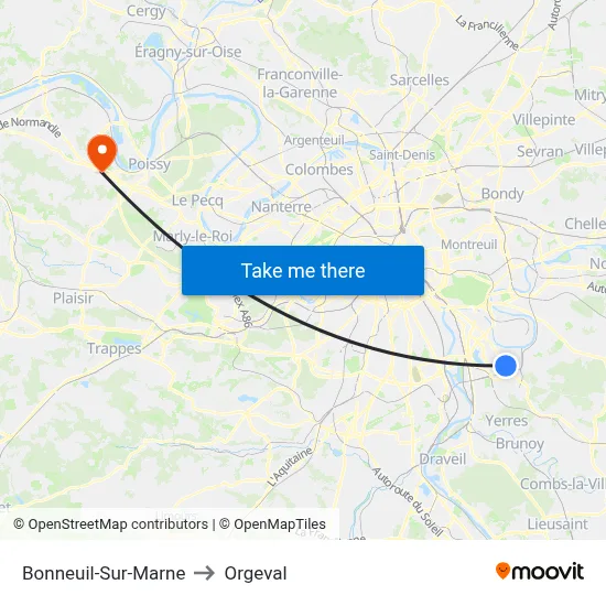 Bonneuil-Sur-Marne to Orgeval map