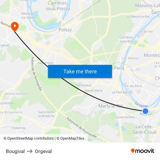 Bougival to Orgeval map