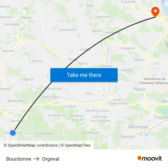Bourdonne to Orgeval map