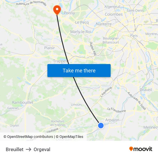 Breuillet to Orgeval map